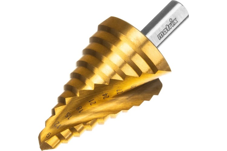 Сверло ступенчатое по металлу HSS, MATRIX 9-12-15-18-21-24-27-30-33-36 мм, трехгранный хвостовик 72358 - изображение 2