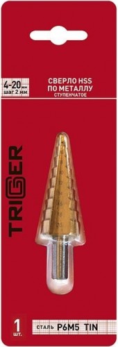Сверло ступенчатое по металлу TRIGGER 74344 ступенчатое р6м5 tin d 4-20мм тов-156730