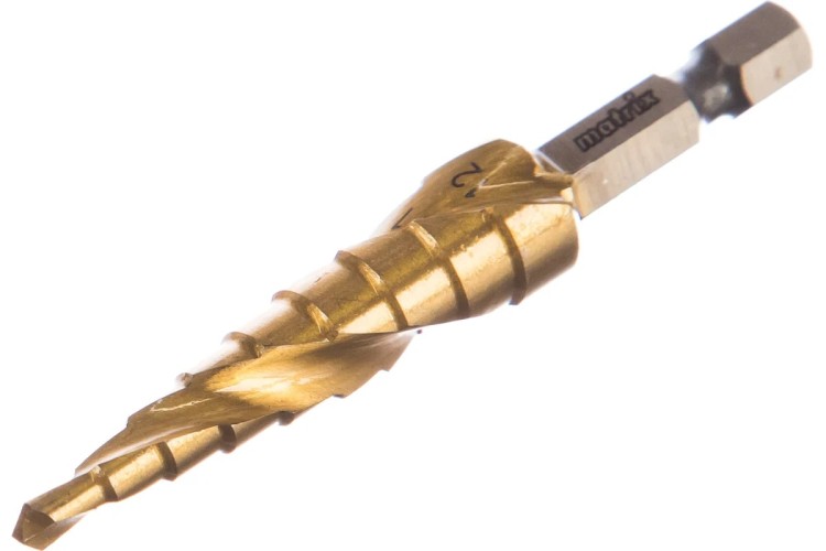 Сверло ступенчатое по металлу HSS, MATRIX 4-5-6-7-8-9-10-11-12 мм, шестигранный хвостовик 72353