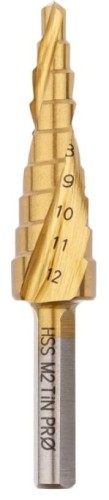 Сверло ступенчатое по металлу Профоснастка № 3311 HSS-G M2 TIN 4-12мм, 9 ступ. хв. 6мм 30106011