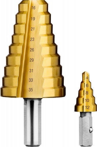 Сверло ступенчатое по металлу ЗУБР ПРОФЕССИОНАЛ 4-35мм, 14 ступеней, ступенчатое составное, покрыт 29673-4-35 - изображение 2