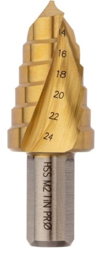 Сверло ступенчатое по металлу Профоснастка № 3303 HSS-G M2 TIN 14-24мм, 6 ступ. хв. 13мм 30106003