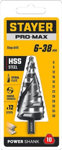 Сверло ступенчатое по металлу STAYER Pro-Max 6-38мм, 12 ступеней 29661-6-38-12 - изображение 2