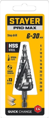 Сверло ступенчатое по металлу STAYER Pro-Max 6-30мм, 13 ступеней 29661-6-30-13 - изображение 2