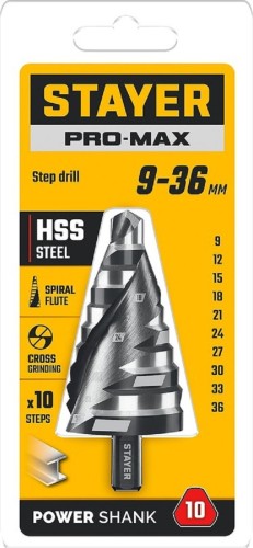 Сверло ступенчатое по металлу STAYER Pro-Max 9-36мм, 10 ступеней 29661-9-36-10 - изображение 2