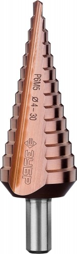 Сверло ступенчатое по металлу ЗУБР ПРОФЕССИОНАЛ кобальт 4-30мм, 14 ступеней, ступенчатое, кобальто 29672-4-30-14_z01