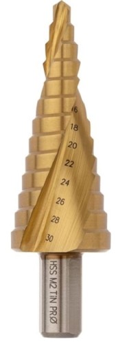 Сверло ступенчатое по металлу Профоснастка № 3323 HSS-G M2 TIN 6-30мм, 13 ступ. хв. 13 мм 30106023