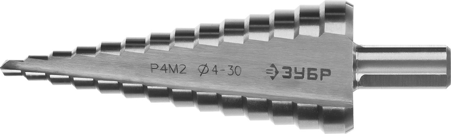 Сверло ступенчатое по металлу ЗУБР МАСТЕР 4-30мм, 14 ступеней, ступенчатое, сталь р4м2 29665-4-30-14