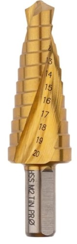 Сверло ступенчатое по металлу Профоснастка № 3307 HSS-G M2 TIN 6-20мм, 8 ступ. хв. 10мм 30106007