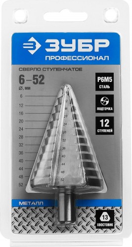 Сверло ступенчатое по металлу ЗУБР 6-52, 12 ступеней 29670-6-52 29670-6-52 - изображение 4