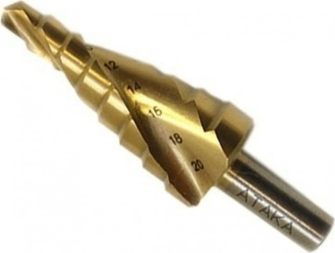 Сверло ступенчатое по металлу АТАКА 4-20мм*9ступ. Профи ступ. титан 8089960