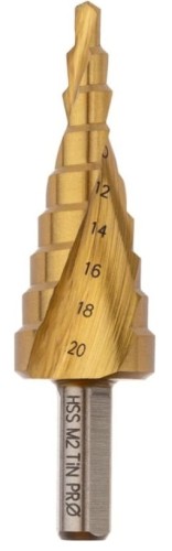 Сверло ступенчатое по металлу Профоснастка № 3313 HSS-G M2 TIN 4-20мм, 9 ступ. хв. 8 мм 30106013