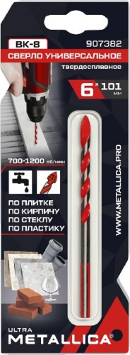 Сверло универсальное METALLICA Ultra  6x101 твердосплавное спиральное 907382