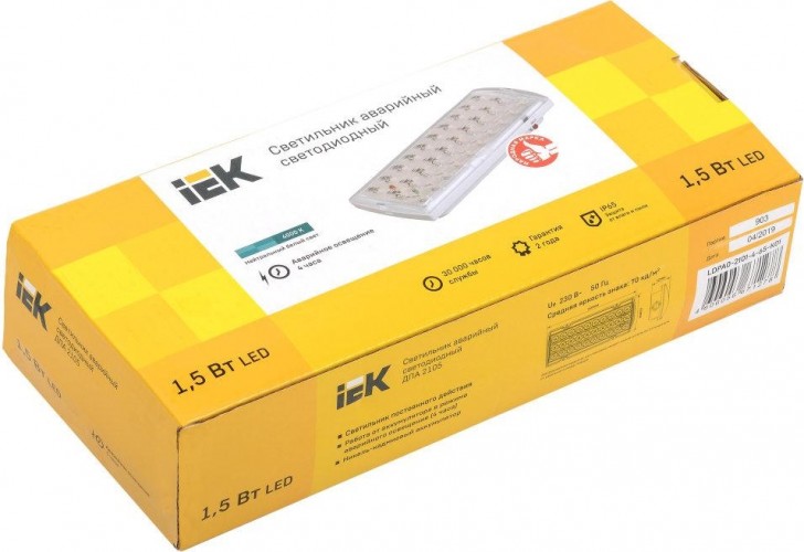 Светильник аварийный IEK ДПА 2105 IP65 светодиодный постоян. действия 4ч LDPA0-2101-4-65-K01 - изображение 2