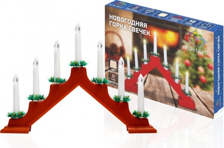 Светильник декоративный Neon-Night "Новогодняя горка" 7 свечек, красный 501-082 - изображение 4