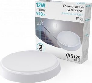 Светильник для ЖКХ светодиодный GAUSS HALL круг 12w 940lm 4000k 200-240v ip40 d135*32мм белый 193411212 - изображение 3