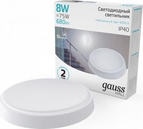 Светильник для ЖКХ светодиодный GAUSS HALL круг 8w 680lm 4000k 200-240v ip40 d135*32мм белый  193411208 - изображение 3