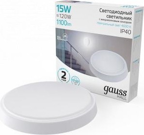 Светильник для ЖКХ светодиодный GAUSS HALL круг 15w 1100lm 4000k 200-240v ip40 d155*33мм 193411215-S - изображение 2