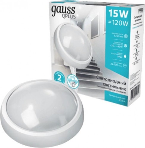Светильник для ЖКХ светодиодный GAUSS Qplus ip54 d175*76 15w 1220lm 4000k круглый 141411215