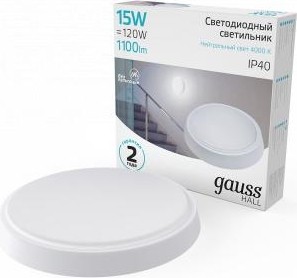 Светильник для ЖКХ светодиодный GAUSS HALL круг 15w 1100lm 4000k 200-240v ip40 d155*33мм 193411215 - изображение 2
