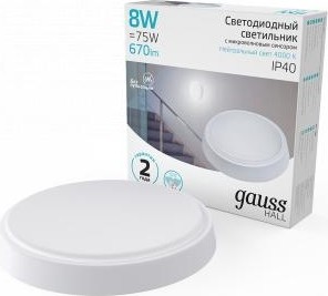 Светильник для ЖКХ светодиодный GAUSS HALL круг 8w 680lm 4000k 200-240v ip40 d135*32мм белый  193411208-S - изображение 2