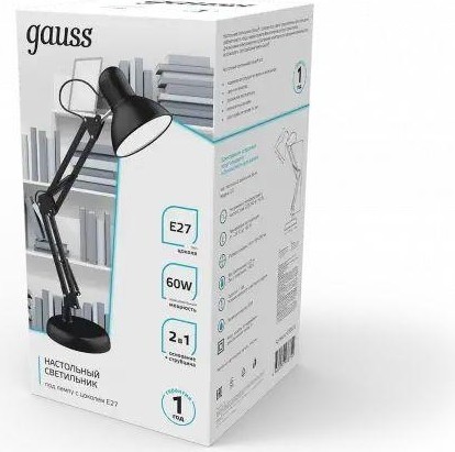 Светильник настольный GAUSS GTL002 60w 220-240v e27 черный струбцина и основание GT0022 - изображение 3