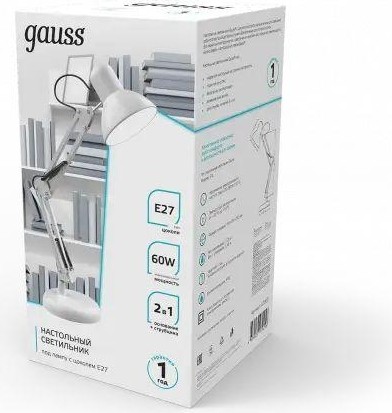 Светильник настольный GAUSS GTL002 60w 220-240v e27 белый струбцина и основание GT0021 - изображение 3