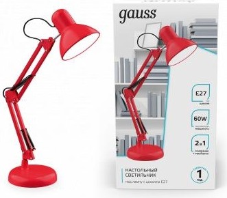 Светильник настольный GAUSS GTL002 60w 220-240v e27 красный струбцина и основание GT0024 - изображение 3