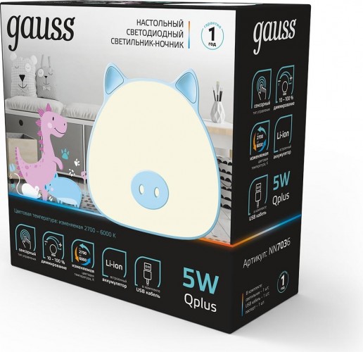 Светильник ночник настольный GAUSS Qplus GTL703 5V Li-ion 1200mA голубой диммируемый NN7036 - изображение 3