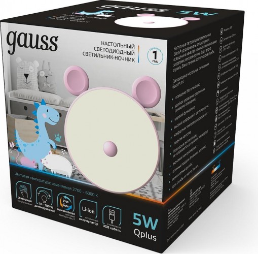 Светильник ночник настольный GAUSS Qplus GTL702 5V Li-ion 1200mA розовый диммируемый NN7024 - изображение 3