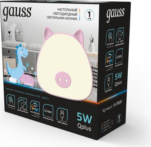Светильник ночник настольный GAUSS Qplus GTL703 5V Li-ion 1200mA розовый диммируемый NN7034 - изображение 3
