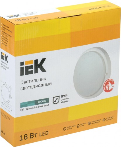 Светильник светодиодный для ЖКХ IEK ДПО 4004 18Вт IP54 4000K Круг LDPO0-4004-18-4000-K01 - изображение 2