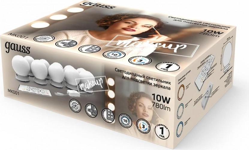 Светильник светодиодный линейный GAUSS MK001 makeup 10w 780lm 220-240v для зеркала - изображение 5