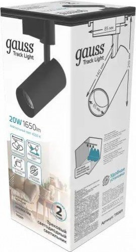 Светильник трековый GAUSS TR069 цилиндр 20w 1650lm 4000k 180-240v ip20 65*210мм че - изображение 3