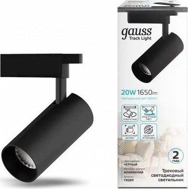 Светильник трековый GAUSS TR069 цилиндр 20w 1650lm 4000k 180-240v ip20 65*210мм че - изображение 4