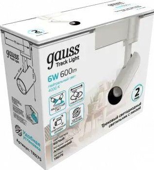 Светильник трековый GAUSS TR075 цилиндр 6w 600lm 4000k 180-220v ip20 45*155мм белы - изображение 3