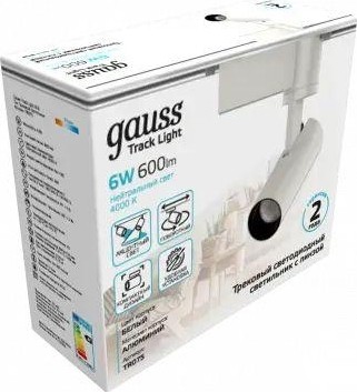 Светильник трековый GAUSS TR075 цилиндр 6w 600lm 4000k 180-220v ip20 45*155мм белы - изображение 2