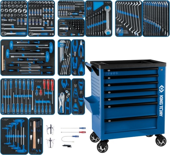 Тележка инструментальная KING TONY  "BOARD" с набором инструментов 325 пр, синяя 9G38-325MRVB