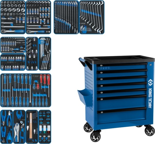 Тележка инструментальная KING TONY "CLAIM" с набором инструментов 286 пр, синяя 9G38-286MRVB
