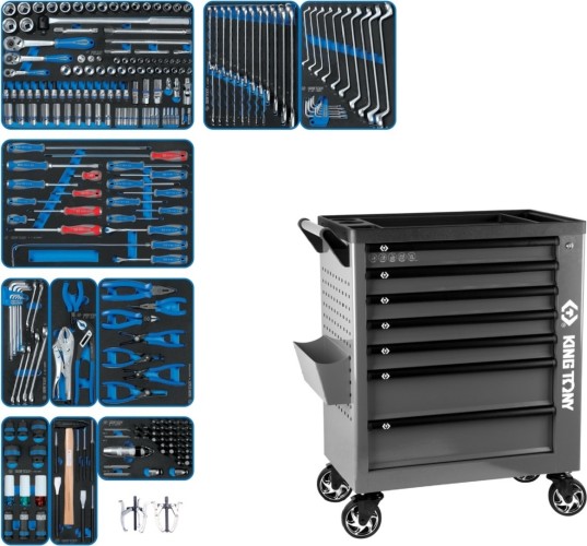 Тележка инструментальная KING TONY "DRIVE" с набором инструментов 251 пр, серая 9G38-251MRVG