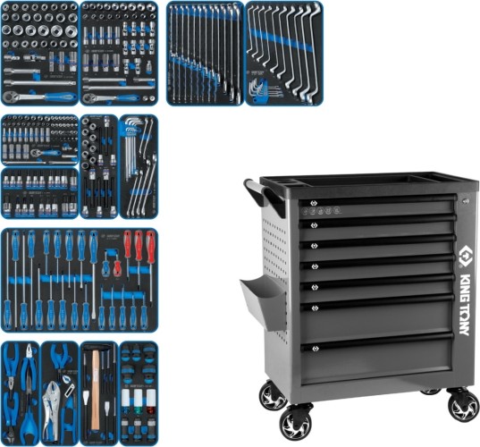 Тележка инструментальная KING TONY "CLAIM" с набором инструментов 286 пр, серая 9G38-286MRVG