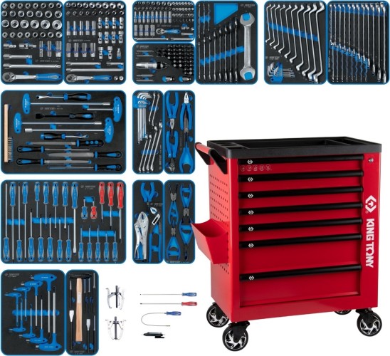 Тележка инструментальная KING TONY  "BOARD" с набором инструментов 325 пр, красная 9G38-325MRVR