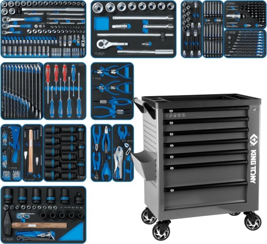 Тележка инструментальная KING TONY "ACTION" с набором инструментов 327 пр, серая 9G38-327MRVG