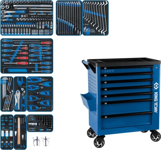 Тележка инструментальная KING TONY "DRIVE" с набором инструментов 251 пр, синяя 9G38-251MRVB