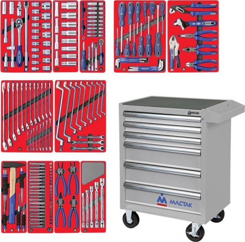 Тележка инструментальная МАСТАК 52-06205G 205 предметов, серая