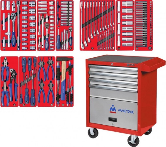 Тележка инструментальная МАСТАК "СТАНДАРТ" 186 предметов, красная 52-04186R 52-04186R