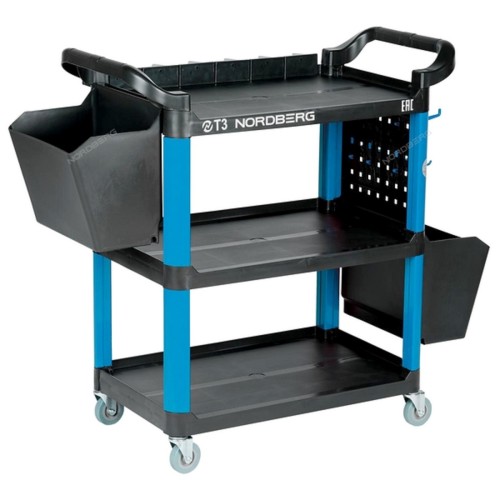 Тележка инструментальная NORDBERG T3B 3 пластиковые полки, синяя - изображение 2