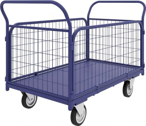 Тележка платформенная с сетчатыми бортами Rusklad ТС-2 600 х 900 мм, колеса 160 мм (г/п до 450 кг)