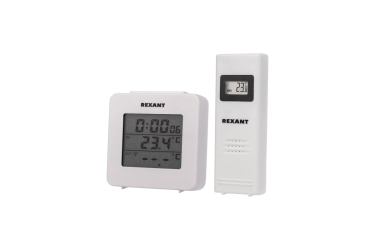 Термометр REXANT 70-0592 электронный с часами и беспроводным выносным датчи