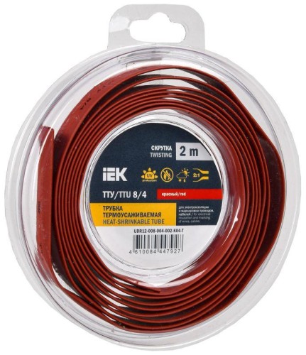 Термоусаживаемая трубка IEK ТТУ нг-LS 8/4 красн. (уп.2м)  UDR12-008-004-002-K04-T